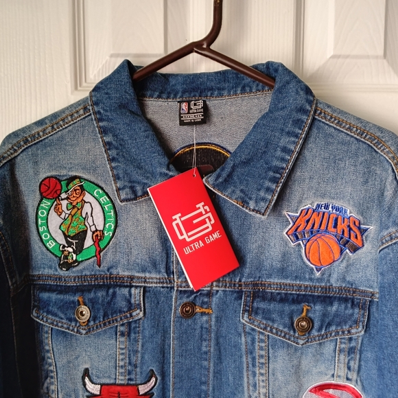 Ultra Game NBA Distressed Multi-Team Denim Patch Jean Jacket - Picture 3 of 13